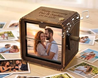 Personalized Photo Flipbook Animation Box with Music.Custom 8-16 Picture Album,Family Photo Gifts.Creative Anniversary Gifts for Him/Her