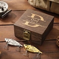Custom Metal fishing Lure with Wooden Box,Personalized Fish Hook Bait Set,Fisherman Gift for Dad,Gift for Husband,Father's Day Gift