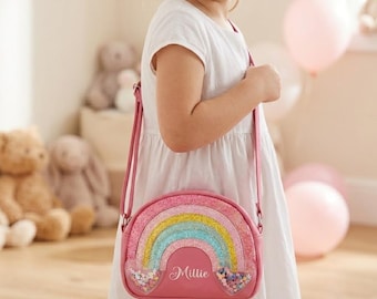 Personalized Kids Crossbody Bag, Custom Name Rainbow Purse, Glitter Shaker Heart Toddler Purse, Back to School Gift, Birthday Gift