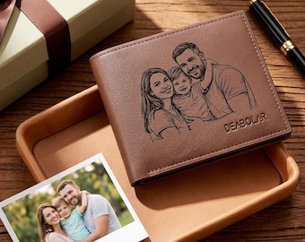 Portefeuille homme photo gravé personnalisé - portefeuille homme personnalisé pour papa, grand-père, mari - cadeau de fête des pères