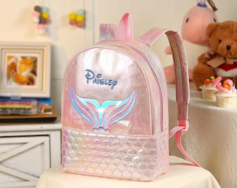 Mochila infantil con sirena bordada personalizada. Mochila infantil. Mochila preescolar para niñas. Mochila con nombre bordado personalizado para niñas.