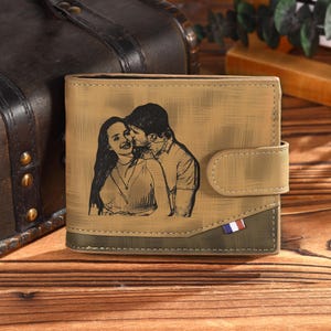 Personalisierte Herren Leder Brieftasche.Jahrestag Geschenk.Foto gravierte Brieftasche.Wallet Geschenke für Boyfriend.Vatertag Geschenke. Geldbörse für Ihn