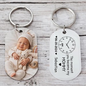 Het moment dat je mijn moeder werd, gepersonaliseerde sleutelhanger foto met fotocadeau pasgeboren baby, cadeau voor nieuwe moeder, 1e Moederdagcadeau