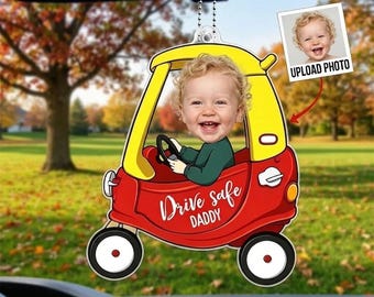 Colgante de acrílico personalizado para coche con foto de bebé, colgante de acrílico para coche "Conduce con cuidado, papá", regalo para papá primerizo, regalo para el primer Día del Padre, regalo para el marido.
