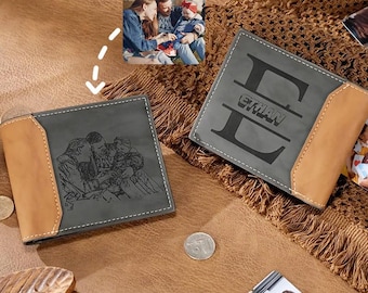 Portefeuille photo personnalisé en cuir pour papa. Portefeuille homme. Portefeuille photo personnalisé. Cadeaux fils, fille, femme. Meilleurs cadeaux pour la fête des pères