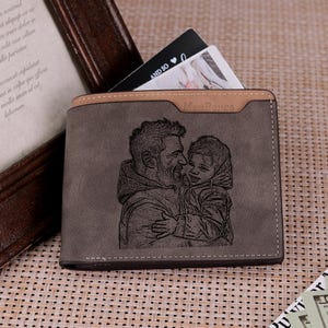 Portefeuille en cuir personnalisé pour homme. Portefeuille prénom personnalisé pour homme. Cadeaux pour garçons d'honneur. Portefeuille photo gravé. Cadeaux pour la fête des pères. Portefeuille cadeau grand-père