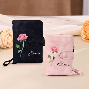 Personalised Ladies Leather Wallet with Birthday Flowers. Gift to her. Mother's Birthday Gift . Custom Women Wallets. Handmade Gifts for Mom
