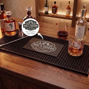 Personalized Bar Mat with Name, Custom Logo Bar Rubber, Silicone Barware Gift,Rubber Bar Mat, Home Bar Gift.Anniversary Gift for Husband