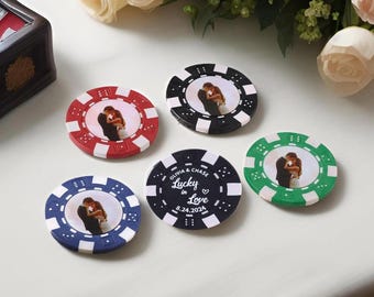 Personalized Wedding Poker Chips Set, Custom Printed Color Photo, Engagement Keepsake, Drink Tokens, Vegas Casino Party Favors Gift