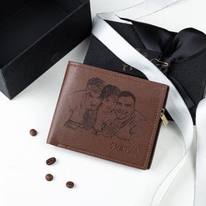 Cartera de cuero personalizada para hombre. Cartera con foto personalizada. Cartera con texto grabado. Regalos para el Día del Padre, abuelos, papás y novios. Regalo de cumpleaños.
