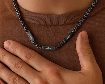 Collana da uomo personalizzata con nome di famiglia per marito e figlia, regalo per la festa del papà.