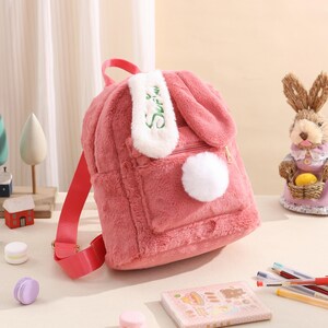 Sac à dos lapin en peluche, sac à dos avec nom personnalisé, nom brodé cartable pour tout-petit, sac à dos pour enfants, cadeau d'anniversaire d'enfant