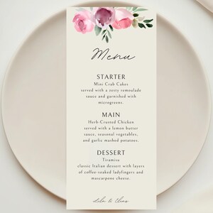 Burgundy and Blush Pink Wedding Dinner Menu Template, Table Menu Card, Printable Menu Template, Editable Reception Guest Menu, CATHERINE