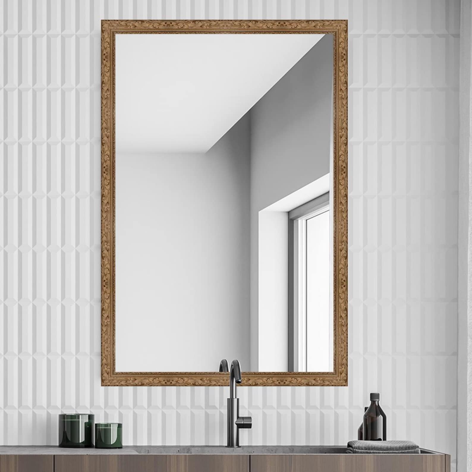 Handmade Arc Rectangular Wall Mirror – Natural Wood Finish, Classic ...