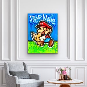 Mario - Dipinto originale di Mario di carta fatto a mano al 100%.
