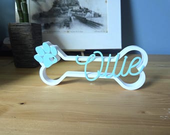 Custom 3D Printed Dog Bone Name Plate – Personalized Pet Sign, Paw Print Decor