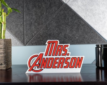 3D Printed Desk Name Plate – Comic-Inspired Font for Teachers, Coaches & Comic Fans