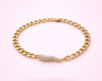 Stainless Steel 18k Plated-Gold Cuban Link Corno Bracelet