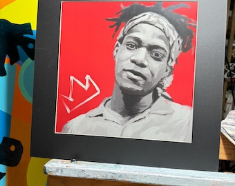 Basquiat- Original painting- professionally printed and matted 16"x16"