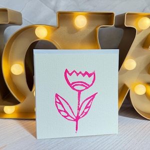 Hand-printed Linocut Floral card on Watercolor heavyweight card stock