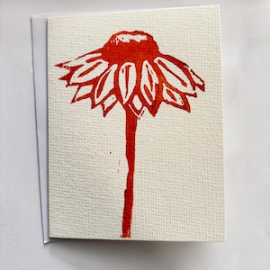 Hand-printed Linocut Floral card on Watercolor heavyweight card stock