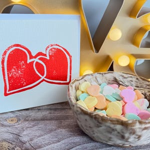 Hand-printed Linocut double heart card