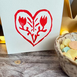 Hand-printed Linocut Floral heart card