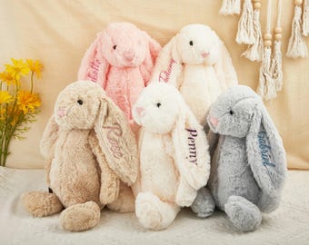 Embroidered Bunny Plush, Personalized Toddler Gift, Flower Girl Gift