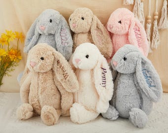 Personlig broderad plyschkanin, blomsterflickapresent, present till barn pojkar flickor, presenter till nyfödda, gosedjur, mjuk plyschleksak kanin