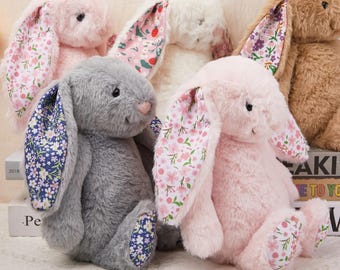 Gepersonaliseerde geborduurd konijn speelgoed voor meisjes geschenken, aangepast konijn konijn met monogram, zachte knuffel konijn, cadeau bloemenjongen, huwelijkscadeau