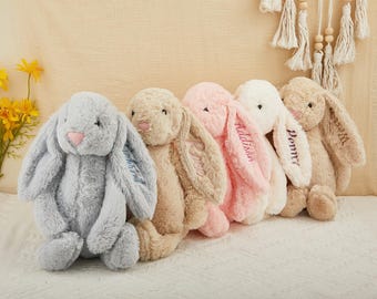 Personalisierte gestickte Häschen weiches Plüschtier, benutzerdefinierte Häschen, Blumenmädchen Geschenk, Baby-Dusche-Geschenk, monogrammiert Häschen, Ostergeschenk