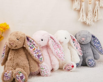 Personalized Plush Bunny, Floral Ears, Baby Shower Gift