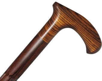 Walking Cane/African Mahogany and Zebrawood/Strong Sturdy Cane/Exotic Wood/Comfortable Fit/Arthritic Hands