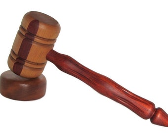 Gavel of Cherry and Exotic Padauk with Padauk Inlay/Deep cut fluting/special person/Lawyer Gift/Judicial Gift/Law Retiree/Auctioneer