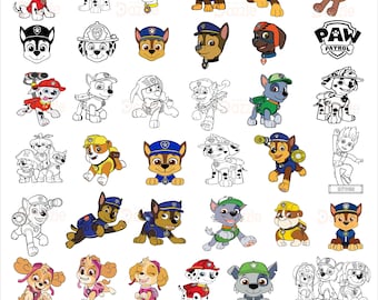 Paw Patrol SVG PNG DXF Bundle, Kids Birthday Designs, Cricut Files, Sublimation Clipart, Paw Patrol Font, Printable Vector Pack