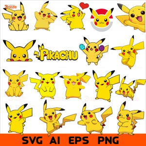 Pikachu Svg, lot de couches SVG, clipart de dessin animé, lot de dessin animé SVG, fichier de découpe Cricut, fichiers svg pour cricut, ensemble png animaux, mignon