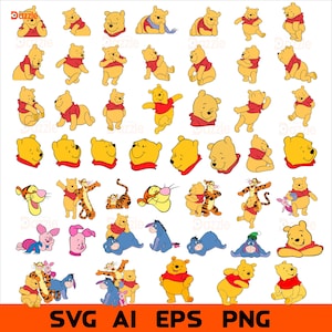 Winnie the Pooh SVG png Cliparts Bundle, Winnie the Pooh SVG Cartoon Sublimation Cliparts, Winnie the Pooh Themed Kids Sublimation, Winnie