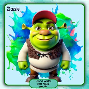 Shrek  Watercolor Splash, Clipart Images, Graphics and Artwork, Rainbow Aesthetic, PNG Funny Character Images