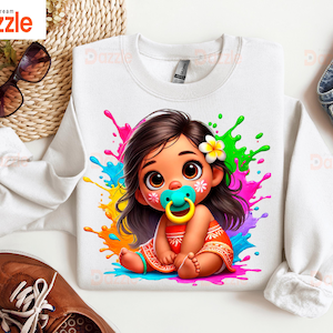 Baby Moana Watercolor Splash, Clipart Images, Graphics and Artwork, Rainbow Aesthetic, PNG Cute Little Princess Images