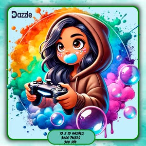 Moana Gamer Watercolor Splash, Clipart Images, Graphics and Artwork, Rainbow Aesthetic,  PNG Images