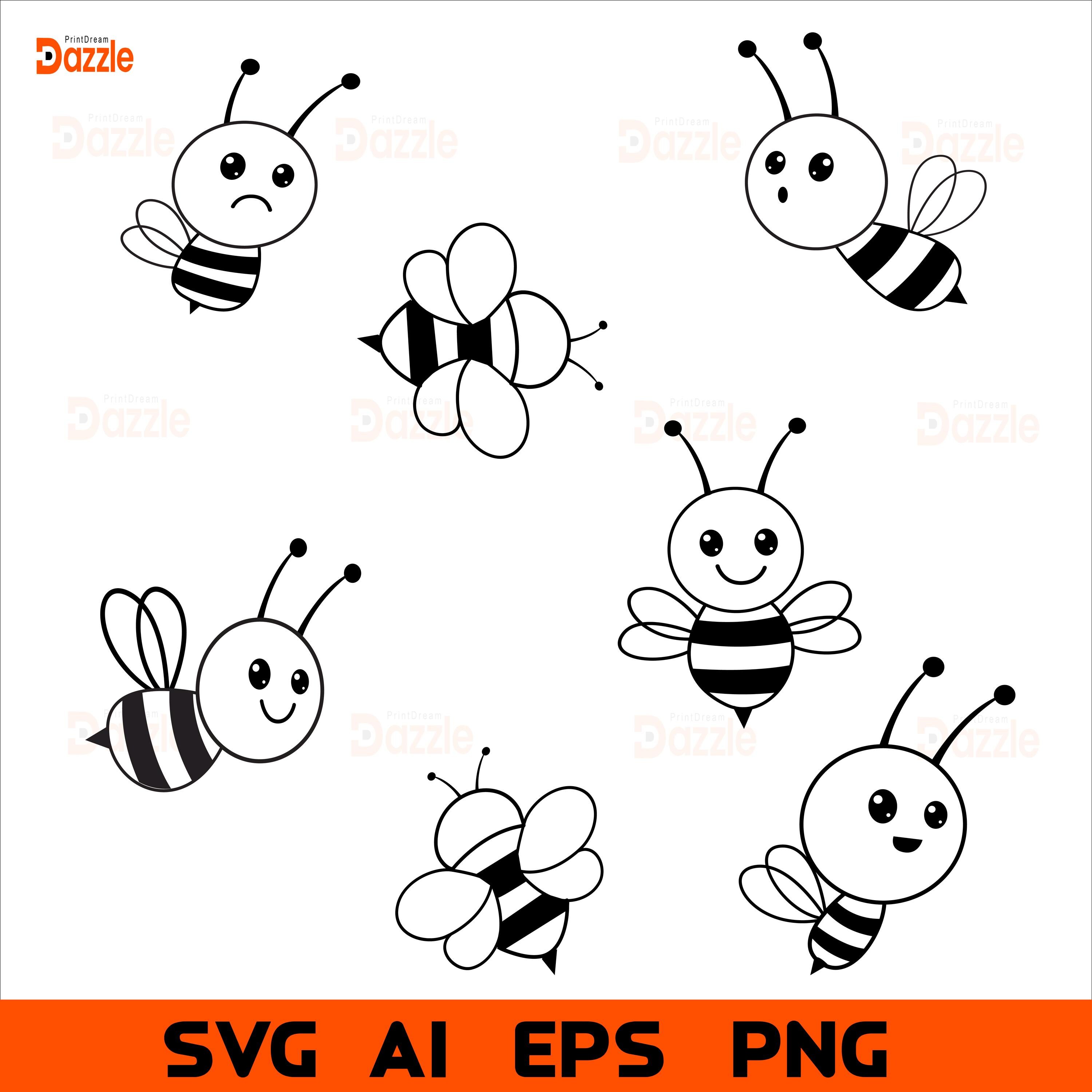 Bee Outline SVG Bundle, Cute Honey Bee cutting file, Bee SVG, Bee Clipart, Bee path dotted lines bundle, Bee with heart Digital Download