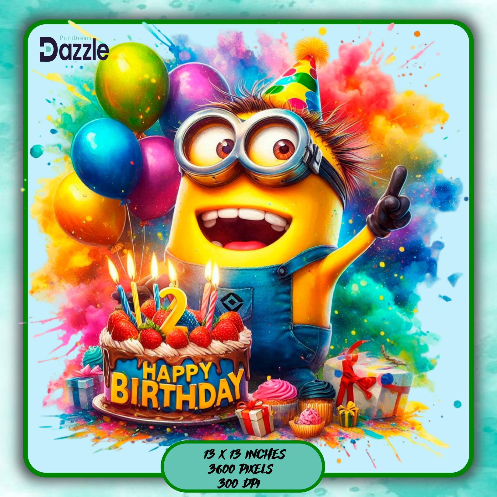 Minion Birthday PNG Watercolor Splash, Minion Clipart Images, Graphics and Artwork, Rainbow ...