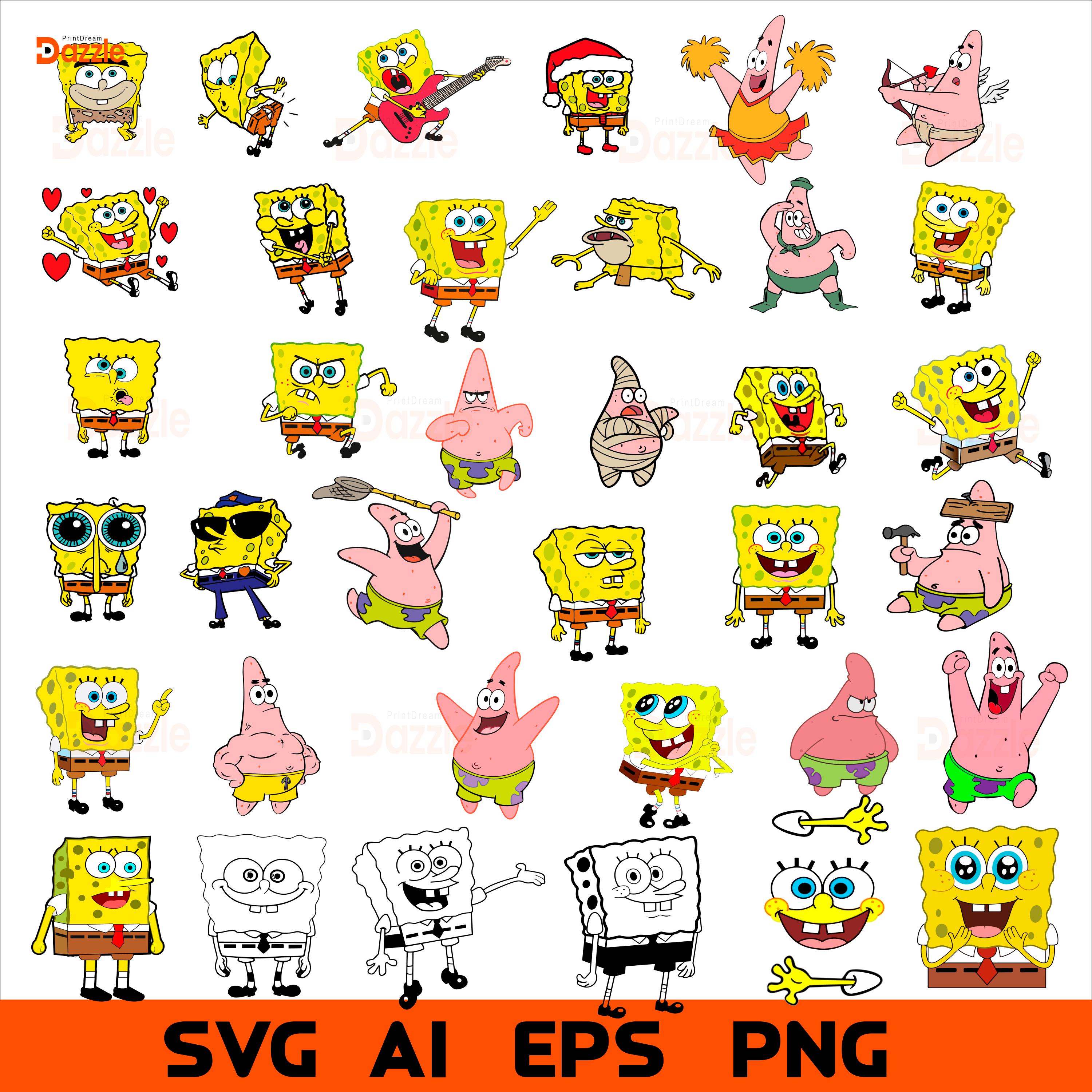 Sponge Bob SVG Bundle, Sponge Bob SVG, Sponge Bob Clipart, Sponge Bob Square Pants, Patrick Svg, Sponge Bob Cricut, SInstant Download