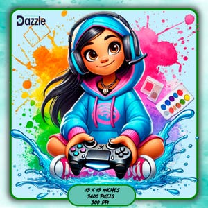 Moana Gamer Watercolor Splash, Clipart Images, Graphics and Artwork, Rainbow Aesthetic, 5 PNG Images