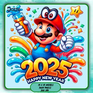 T-shirt SUPER MARIO 2025, conception numérique, éclaboussures d'aquarelle, Images Clipart, esthétique arc-en-ciel, Images de personnages mignons PNG