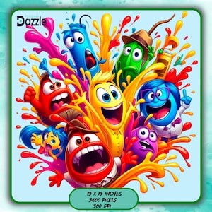 Inside Out 2 Splash and Watercolor Transparent PNG file for Sublimation 300Dpi High Resolution PNG Movie Cartoon Design