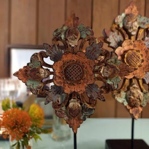 Balinese Wood Carving Panel Table Decoration with Flower Design