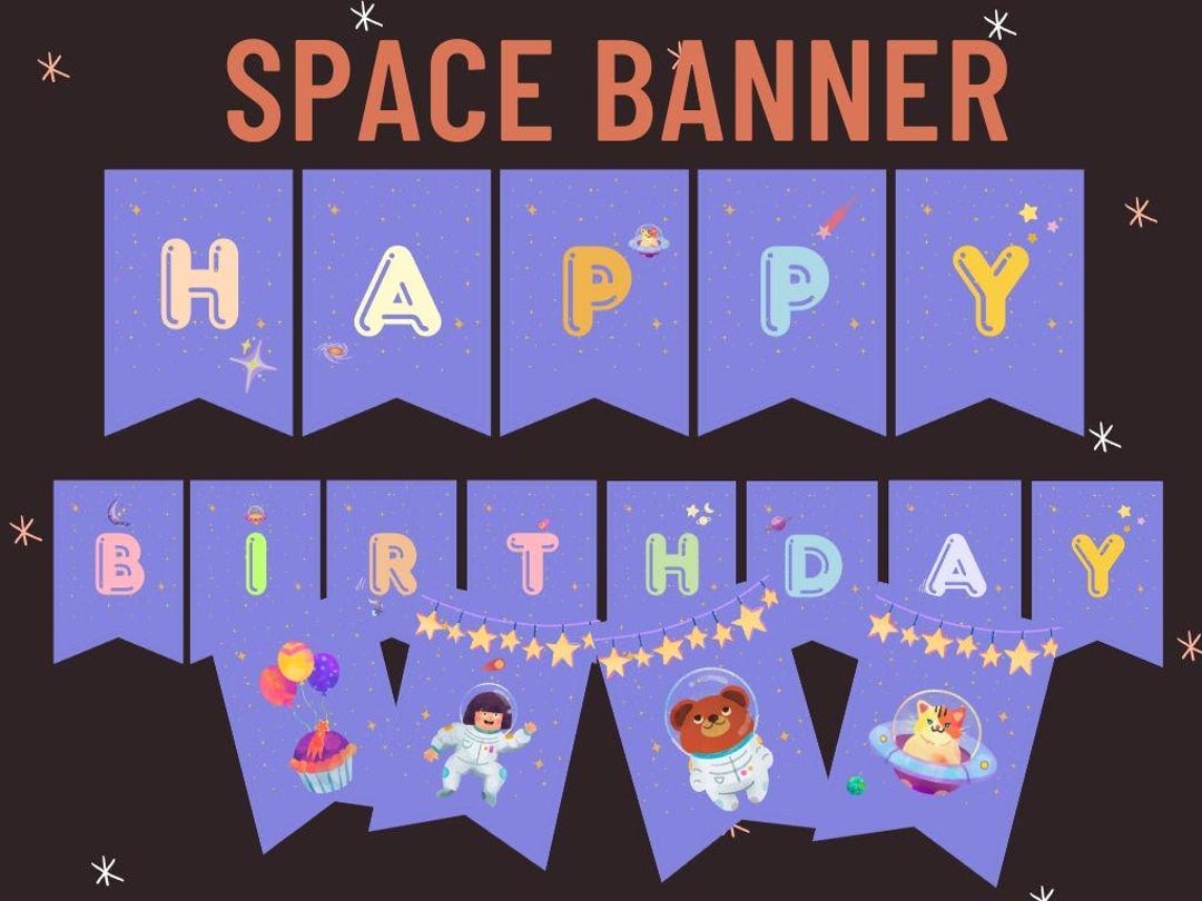 Space-themed Baby Shower Pennant Banner Astronaut and Stars Bunting ...