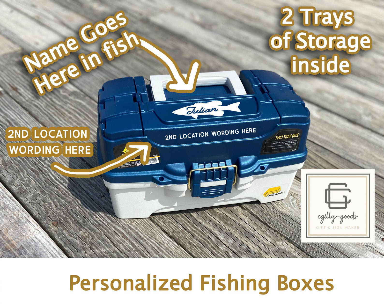 Two Location Personalized 2 Tray Tackle Box Free Quick Shipping 