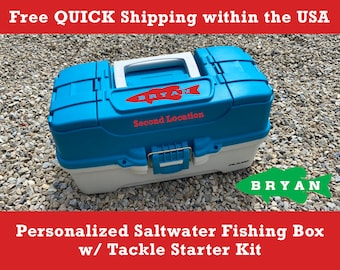 Personalized Plano 3-Tray Tackle Box with Berkley Saltwater Bait Kit - free shipping